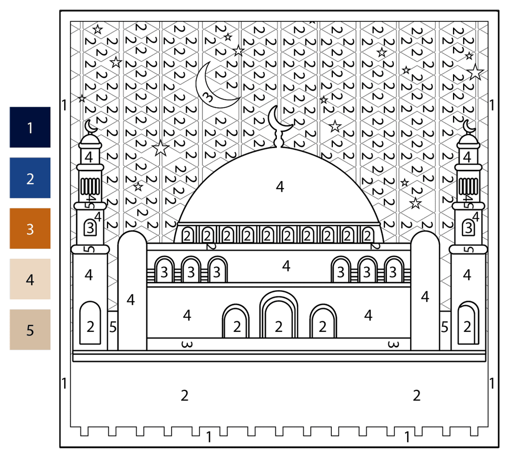 Mosque 2 Color By Number Coloring Page Md Coloring Page — Free Printable — free printable coloring page
